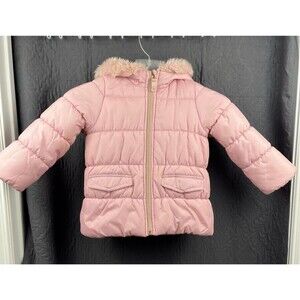 OshKosh B'gosh Puffer Jacket Girls SZ4T Pink Hooded Winter Full Zip Kidcore Cute